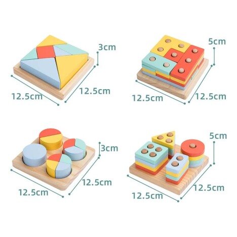 Puzzle 4 in 1 cu forme geometrice si tetris, 48 piese